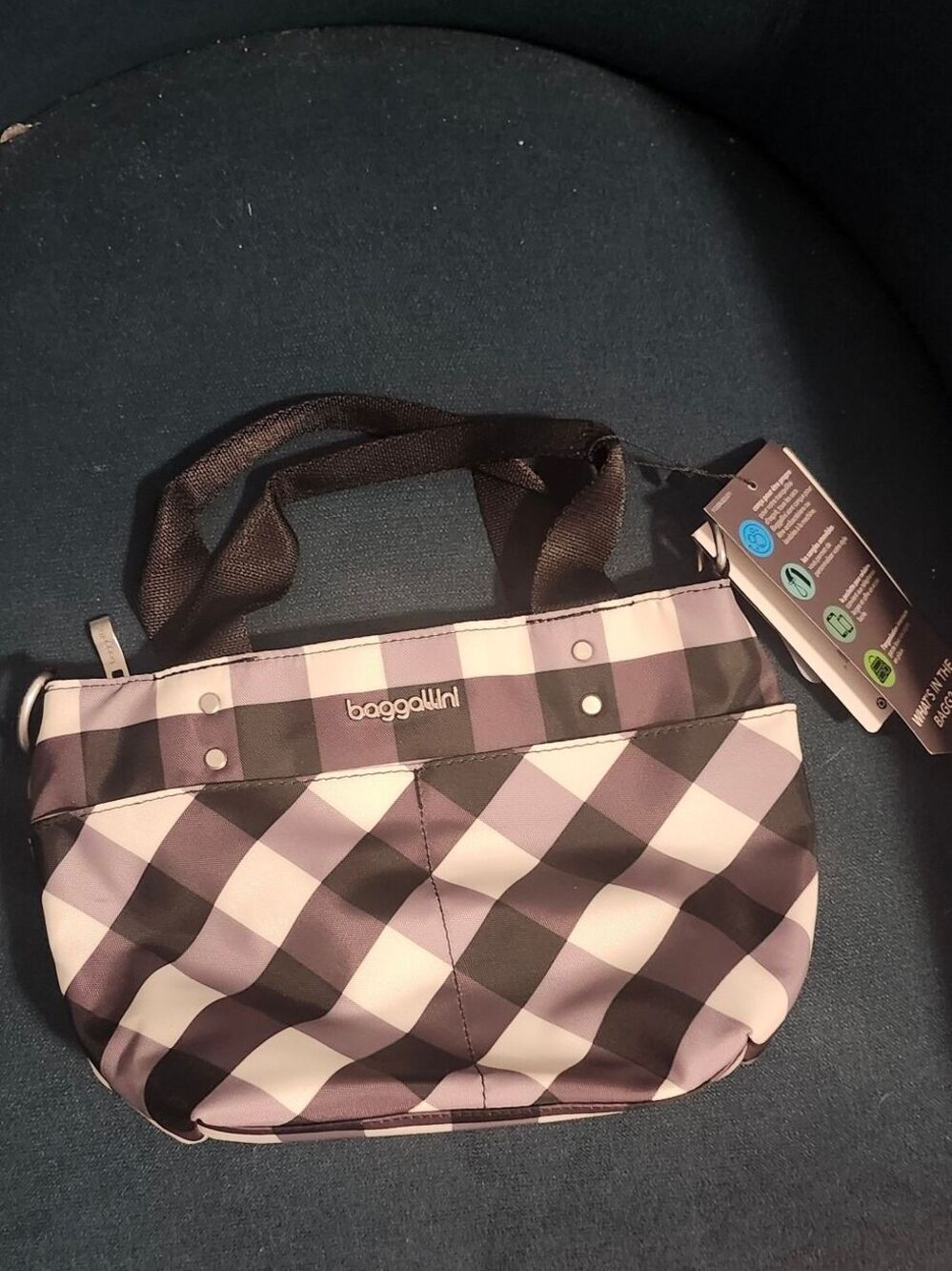 baggallini Black And White Plaid Mini Tote - Compact Everyday Bag